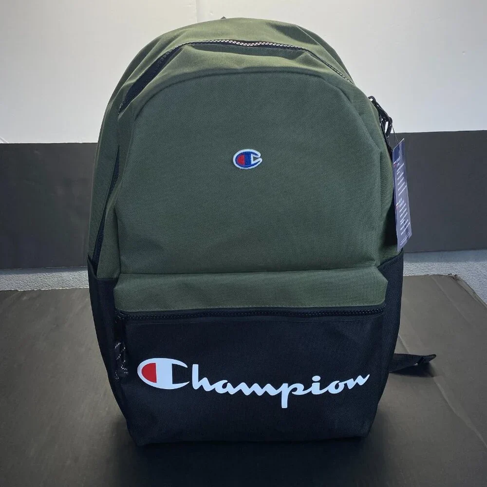 Champion 15” Backpack Black/Green cript Logo,Laptop Sleeve,Padded Straps New